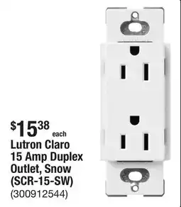The Home Depot Lutron Claro 15 Amp Duplex Outlet, Snow (SCR-15-SW) offer