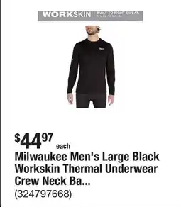 The Home Depot Milwaukee Men's Large Black Workskin Thermal Underwear Crew Neck Base Layer offer