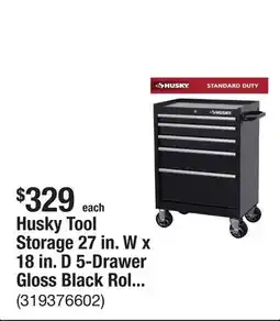 The Home Depot Husky Tool Storage 27 in. W x 18 in. D 5-Drawer Gloss Black Rolling Tool Cabinet offer