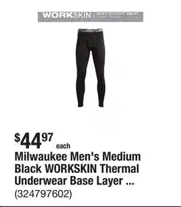 The Home Depot Milwaukee Men's Medium Black WORKSKIN Thermal Underwear Base Layer Pants offer