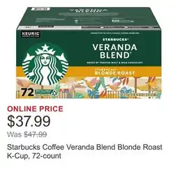 Costco Starbucks Coffee Veranda Blend Blonde Roast K-Cup, 72-count offer