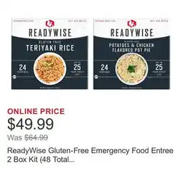 Costco ReadyWise Gluten-Free Emergency Food Entree 2 Box Kit (48 Total Servings) offer