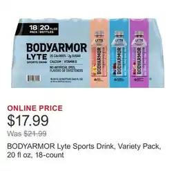 Costco BODYARMOR Lyte Sports Drink, Variety Pack, 20 fl oz, 18-count offer