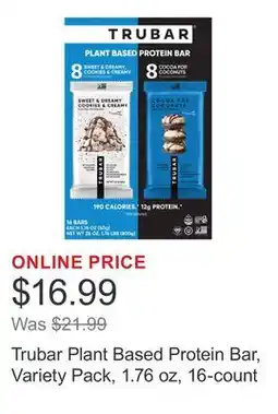 Costco Trubar Plant Based Protein Bar, Variety Pack, 1.76 oz, 16-count offer