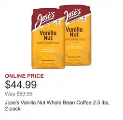 Costco Jose's Vanilla Nut Whole Bean Coffee 2.5 lbs, 2-pack offer