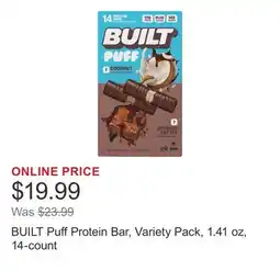 Costco BUILT Puff Protein Bar, Variety Pack, 1.41 oz, 14-count offer