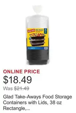 Costco Glad Take-Aways Food Storage Containers with Lids, 38 oz Rectangle, 35-sets offer