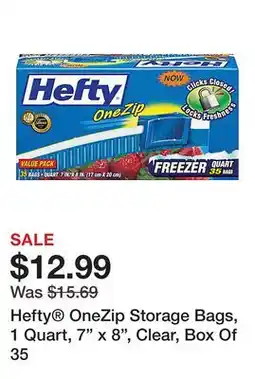 Office Depot Hefty OneZip Storage Bags, 1 Quart, 7 x 8, Clear, Box Of 35 offer