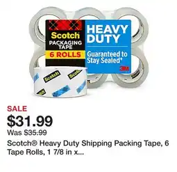 Office Depot Scotch Heavy Duty Shipping Packing Tape, 6 Tape Rolls, 1 7/8 in x 54.6 yd, 3 Core, Designed - 385062 offer