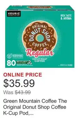 Costco Green Mountain Coffee The Original Donut Shop Coffee K-Cup Pod, 80-count offer