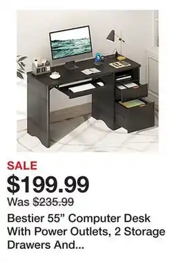Office Depot Bestier 55 Computer Desk With Power Outlets, 2 Storage Drawers And Keyboard Tray, Black offer