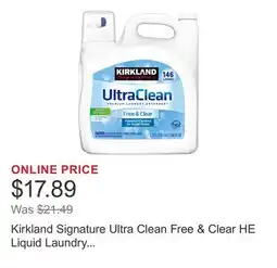 Costco Kirkland Signature Ultra Clean Free & Clear HE Liquid Laundry Detergent, 146 loads, 194 fl oz offer