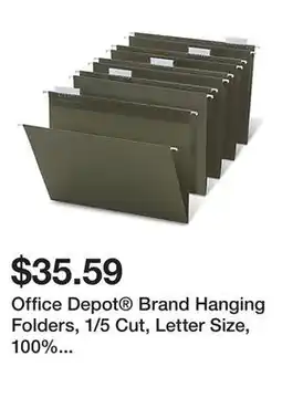 Office Depot Office Depot Brand Hanging Folders, 1/5 Cut, Letter Size, 100% Recycled, Green, Pack of 50 offer
