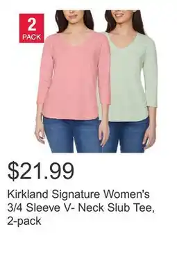 Costco Kirkland Signature Women's 3/4 Sleeve V- Neck Slub Tee, 2-pack offer