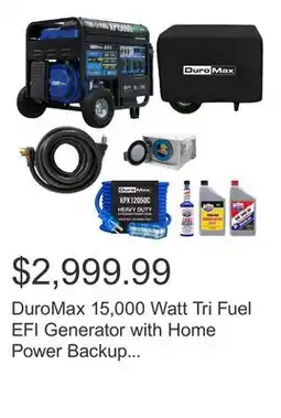 Costco DuroMax 15,000 Watt Tri Fuel EFI Generator with Home Power Backup Bundle offer