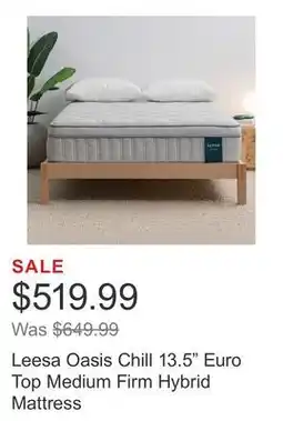 Costco Leesa Oasis Chill 13.5 Euro Top Medium Firm Hybrid Mattress offer