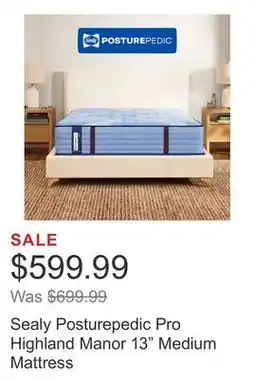 Costco Sealy Posturepedic Pro Highland Manor 13 Medium Mattress offer