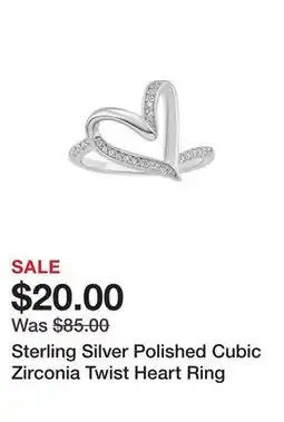 Belk Sterling Silver Polished Cubic Zirconia Twist Heart Ring offer
