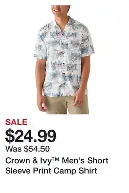 Belk Crown & Ivy Men's Short Sleeve Print Camp Shirt offer