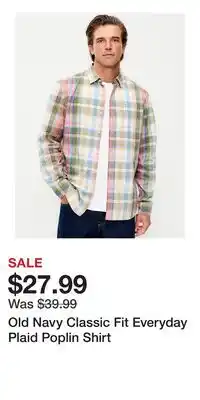 Old Navy Old Navy Classic Fit Everyday Plaid Poplin Shirt offer