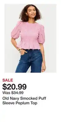 Old Navy Old Navy Smocked Puff Sleeve Peplum Top offer
