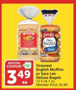 Albertsons Oroweat English Muffins or Sara Lee Deluxe Bagels offer