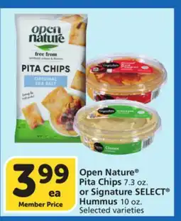Albertsons Open Nature Pita Chips 7.3 oz. or Signature SELECT Hummus 10 oz offer