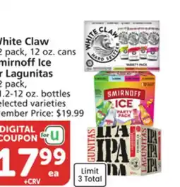 Albertsons White Claw 12 pack, 12 oz. cans Smirnoff Ice or Lagunitas 12 pack, 11.2-12 oz. bottles offer