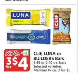 Albertsons CLIF, LUNA or BUILDERS Bars offer