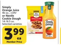 Albertsons Simply Orange Juice 46 oz., or Nestle Cookie Dough 14-16.5 oz offer