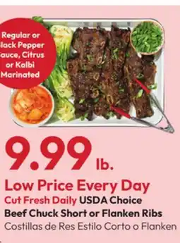 Stater Bros USDA Choice Beef Chuck Short or Flanken Ribs offer
