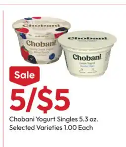 Stater Bros Chobani Yogurt Singles offer