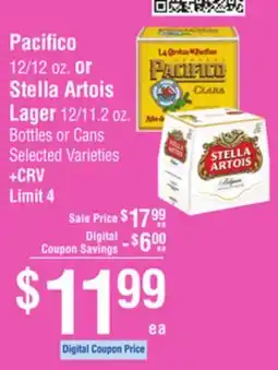 Smart & Final Pacifico or Stella Artois Lager offer