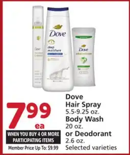 Vons Dove Hair Spray 5.5-9.25 oz. Body Wash 20 oz. or Deodorant 2.6 oz offer