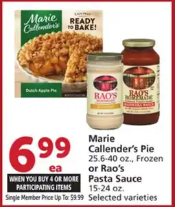 Vons Marie Callender's Pie 25.6-40 oz., Frozen or Rao's Pasta Sauce 15-24 oz offer