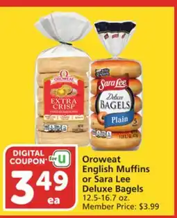Vons Oroweat English Muffins or Sara Lee Deluxe Bagels offer