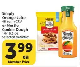 Vons Simply Orange Juice 46 oz., + CRV or Nestle Cookie Dough 14-16.5 oz offer