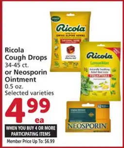Vons Ricola Cough Drops 34-45 ct. or Neosporin Ointment 0.5 oz offer