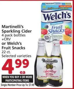 Vons Martinelli's Sparkling Cider 4 pack bottles +CRV or Welch's Fruit Snacks 22 ct offer