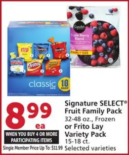 Vons Signature SELECT Fruit Family Pack 32-48 oz., Frozen or Frito Lay Variety Pack 15-18 ct offer