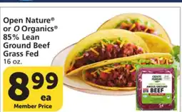 Vons Open Nature or O Organics 85% Lean Ground Beef Grass Fed offer