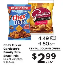 Ralphs Chex Mix or Gardetto's Family Size Snack Mix offer