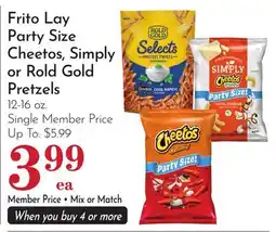 Pavilions Frito Lay Party Size Cheetos, Simply or Rold Gold Pretzels offer