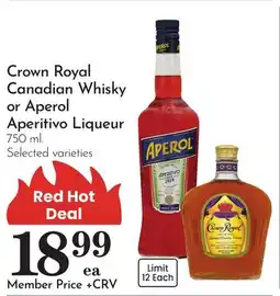 Pavilions Crown Royal Canadian Whisky or Aperol Aperitivo Liqueur offer