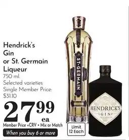 Pavilions Hendrick's Gin or St. Germain Liqueur offer