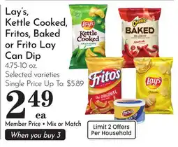 Pavilions Lay's, Kettle Cooked, Fritos, Baked or Frito Lay Can Dip offer