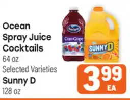 Tony’s Fresh Market Ocean Spray Juice Cocktails 64oz, Sunny D 128oz offer