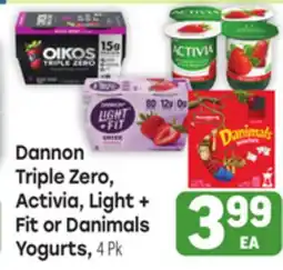 Tony’s Fresh Market Dannon Triple Zero, Activia, Light + Fit or Danimals Yogurts offer