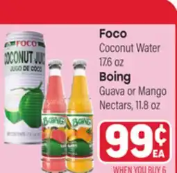 Tony’s Fresh Market Foco Coconut Water 17.6 oz Boing Guava or Mango Nectars, 11.8 oz offer