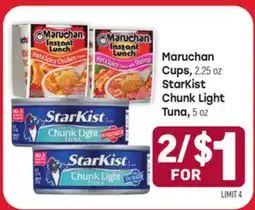 Tony’s Fresh Market Maruchan Cups 2.25 oz, StarKist Chunk Light Tuna, 5 oz offer
